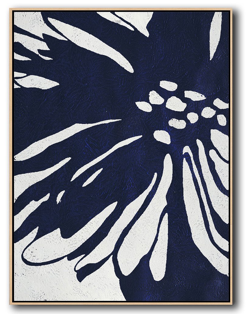 Large Wall Art Home Decor,Navy Blue Abstract Painting Online,Hand-Painted Contemporary Art